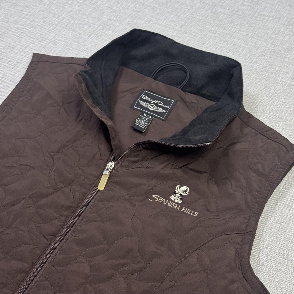 Straight Down Vest Womens XL Brown Collared Quilted Full Zip Pockets Logo